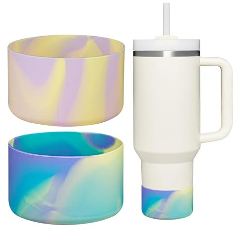 WK IEASON 2 Pcs Tumbler Bottom Protector Flask Silicone Boot for Stanley Quencher Adventure 40oz & Stanley IceFlow 20oz 30oz for Hydro Flask Wide Mouth 12oz 21oz 24oz(Mix Yellow Purple/Purple Yellow)