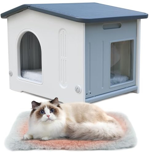 Katzenhäuser für Indoor-Katzen Kunststoff verwildert Outdoor-Katzenhaus Welpenunterkunft für kleine mittlere Haustiere-grau