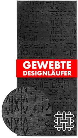 KARAT Premium Teppichläufer gewebt mit Muster - 80 x 200 cm, Anthrazit - Flauschiger Baumwoll Teppich - Läufer für Küche, Flur & Wohnraum - Flurläufer Küchenläufer Flurteppich (Vena)