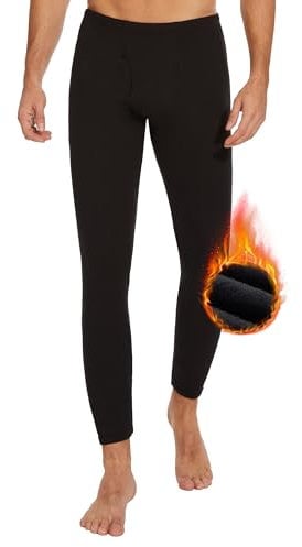 HIPOWER Men's Thermal Underwear Long Johns Bottoms Fleece Lined Pants Base Layer Winter Black Sports Leggings Workout Warm Running Hiking Gym Ski Pajama Trouser(Black L)
