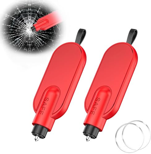 WTZWYFWJ 2 Pezzi Rompivetro Auto E Taglia Cintura, 2 in 1 Taglierina per Cintura di Sicurezza E Rompivetro, Martello di Emergenza per Auto, Accessori Auto per Automobili Autobus E Altri Veicoli-Rosso