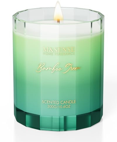 M&SENSE Duftkerzen im Glas Bambus Duftkerzen für Ihr Zuhause, grüne Kerzen Non Toxic,große duftende Kerze, Geschenk Kerze und Heimdekoration, Geschenke für Frauen,300g 60 Stunden Brenndauer