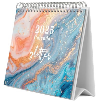 Grupo Erik Kalender 2025 Tischkalender Glitter Kalender 2025 Familienplaner Tischkalender 2025 zum Aufstellen 20 x 17 cm Jahreskalender 2025, Blau