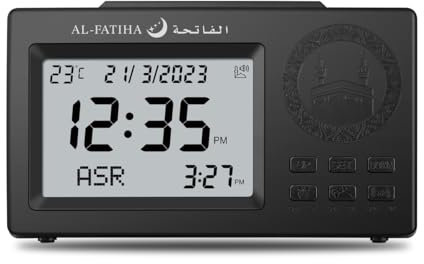 Al salama Muslimischer Gebetswecker Digital LCD Automatisch Islamische Tischuhr Multifunktions Azan Uhr Zeit Erinnerung (Schwarz)