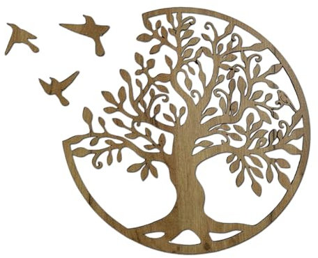 SENTOP HDF0504 Tableau sculpté sur le mur en bois pour l'intérieur, motif d'arbre de vie (chêne doré, 40 cm)