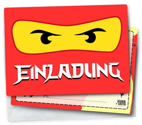 Generisch 12x EINLADUNGSKARTEN inkl. passender Umschläge für Kindergeburtstag & Co. - Karten Set mit NINJA Motiv - Cartoon-Thema