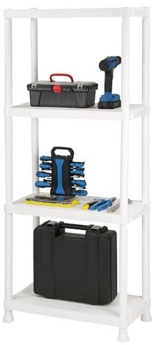 Taylor & Brown 4 Tier Heavy Duty White Plastic Garage Storage Shelving Wide Shelves Shed Shelf Unit Home Office Pantry Workshop Racking