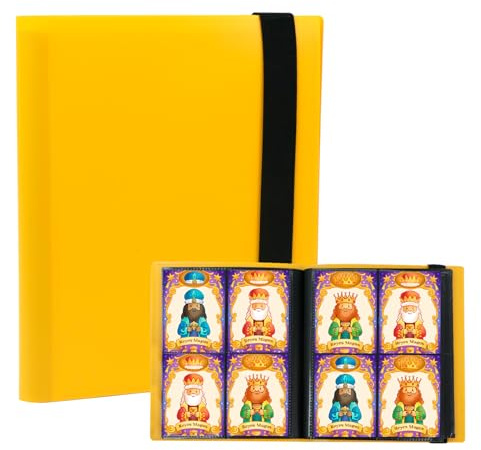 Sammelkarten Album, Sammelalbum Karten 4 Fächer, 20 Seiten 160 Kartenkapazität, Tragbar Sammelalbum, Karten Sammelmappe Wasserdicht, Autogrammkarten Album mit Elastischem Rückengurt, Gelb