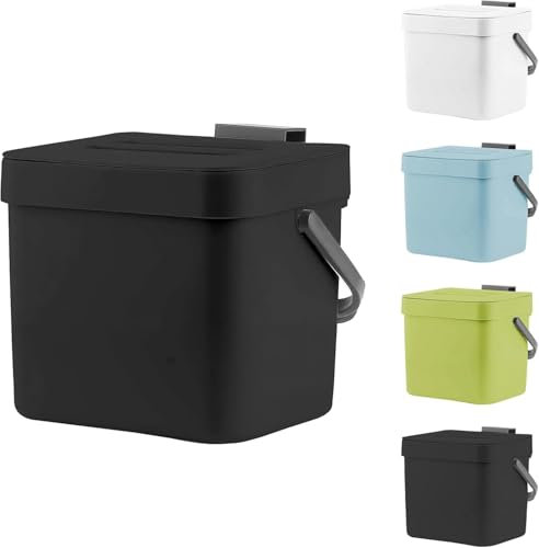 Poubelle de cuisine bio 7 l - Seau à compost pour déchets biologiques quotidiens - Récipient anti-odeurs avec couvercle à suspendre pour déchets alimentaires dans la cuisine - 1,8 gallons (noir)