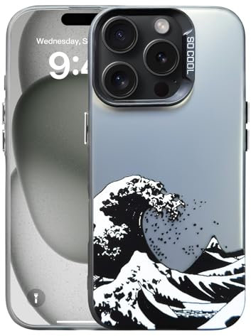 Sea Wave Blue Case for iPhone 16, Bling Glitter Laser Hard PC Back Ultra Slim Fit Soft TPU Bumper Protective Cover, Cool Sea Wave Aesthetic Pattern Design Phone Covers (Grey 01, iPhone 16)