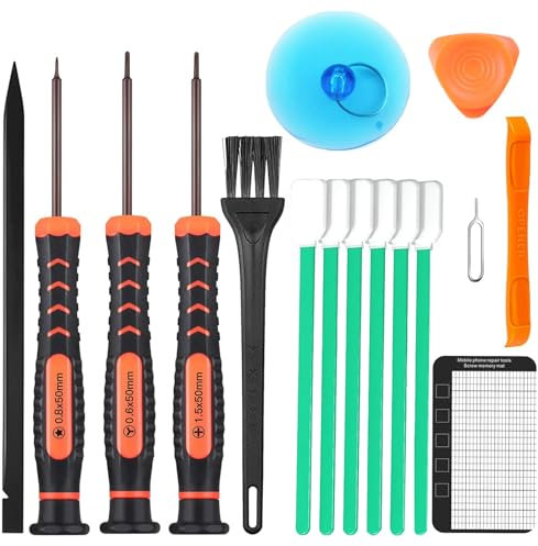 Präzisions-Schraubendreher-Set für iPhone-Serie und Uhrenbrillen, Ph000, Y000, Pentalobe P2, Spudger, Pinzette, Reinigungsbürste und Saugnapf mit SIM-Karten-Fingerhut, zum Reparieren und Ersetzen von