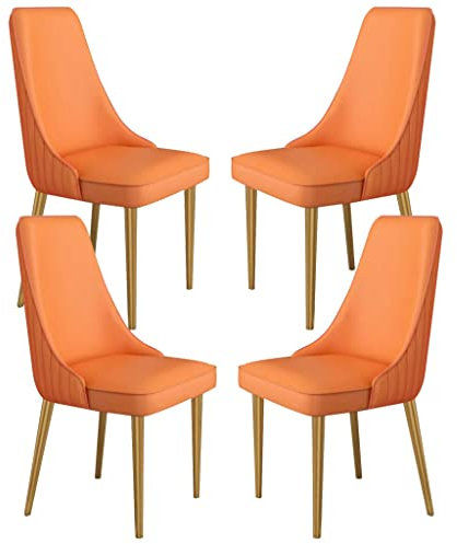 BAKULI Küchen Esszimmerstühle 4er Set Ergonomischer Sitz Aus Mikrofaser Leder Robuste Metallbeine Aus Karbonstahl(Orange)