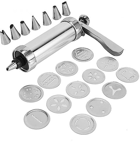 Kekspresse, Keksherstellungs und Zuckerguss Set, Kekspresse mit Scheiben Zuckergussspitzen, Set aus Aluminiumlegierung Teigspritze Edelstahl Gebäckspritze, Garnierspritze für DIY Plätzchen