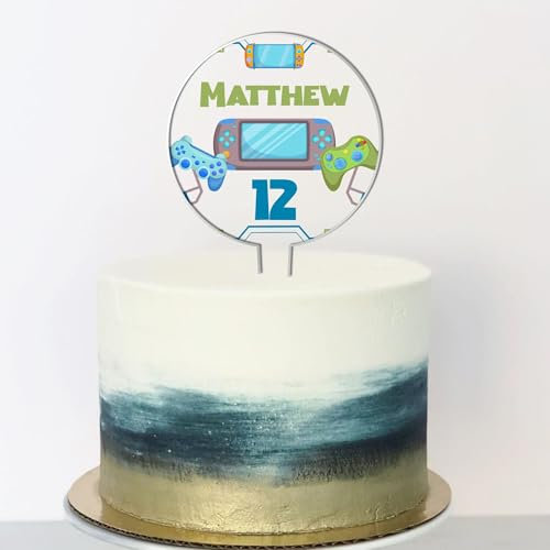 Personalised Gaming Birthday Cake Topper – Custom Name & Age – Acrylic Cake Decoration for Kids Party – Colourful Celebration Cake Accessory – Gamer Fun Cake Decor for Children’s Birthday (Gaming)