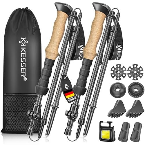 KESSER® Wanderstöcke faltbar Walking Stöcke Carbon Wanderstock Aluminium mit Korkgriff 105-120cm Trekkingstöcke für Damen & Herren zum Wandern, Nordic Walking, Trekking, Skitouren & Bergsport