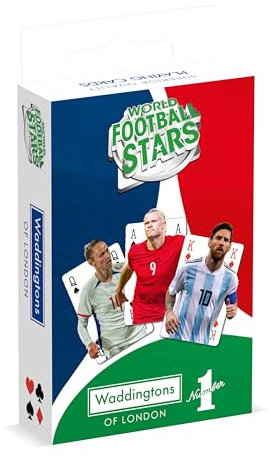 Waddingtons Number 1 World Football Stars Playing Cards, play fish, slap jack, crazy eights and rummy, Great Travel Companion, Gifts and Toys for Boys, Girls and Adults
