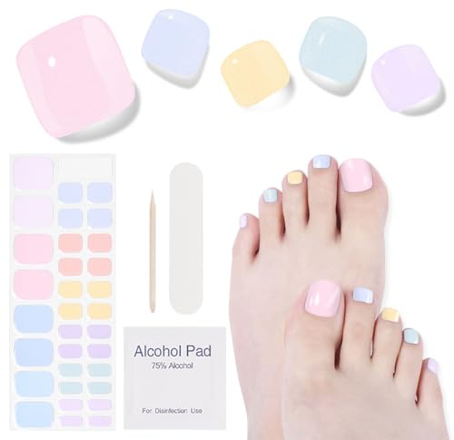 Nagelfolie UV Härtend-32 Stück Fußnägel Zum Kleben Press on Nails UV Folien Nägel Nagelsticker Selbstklebend-Enthält Reinigungsbeutel& Holzstäbe&Nägelsandstreifen