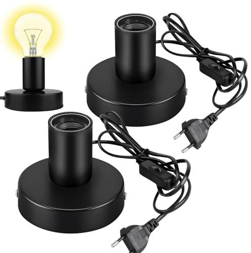 2 portalampada E27 con interruttore, attacco E27 nero, attacco con cavo, con cavo da 1,8 m, interruttore per sospensione della lampada, per decorazione della casa, bar, decorazione (senza lampada)