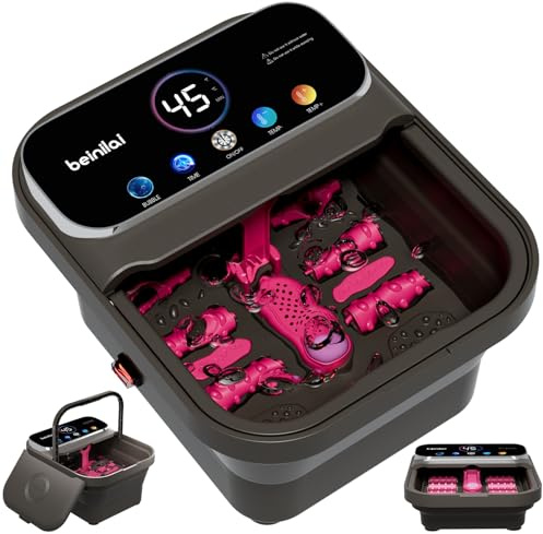 Beinilai Vasca idromassaggio pieghevole con display digitale e schermo a colori, controllo della temperatura e timer, pediluvio portatile con riscaldamento, 6 rulli massaggianti e bolle per rilassarsi