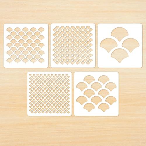 5 Stück Kinderschminke Schablonen Wiederverwendbar Fischschuppen Schablonen Meerjungfrau Schuppen Schablonens für Karneval Weihnachten Kostüm Schminke Make-up Malerei Backen Handwerk Wand