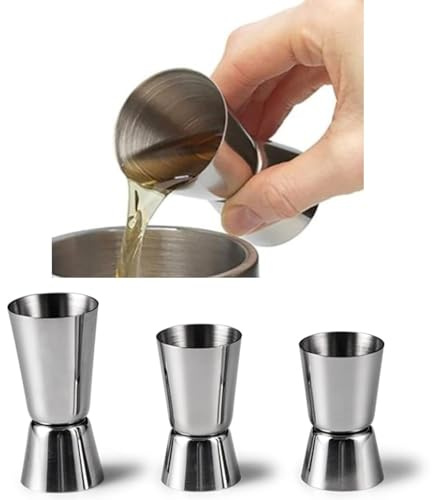 Cocktail Jigger Set, 3 Stück Doppel-Messbecher aus Edelstahl, 15/30ml, 20/40ml, 25/50ml, Bar Zubehör
