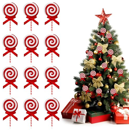 TAXTYHRE 12 Pezzi Decorazioni Albero di Natale, Bastoncini di Zucchero Natalizi, Ornamenti Natalizi di Lecca-Lecca, Decorazioni Natalizie da Tavolo, per Albero di Natale Tavolo Casa Fai da Te - Rosso