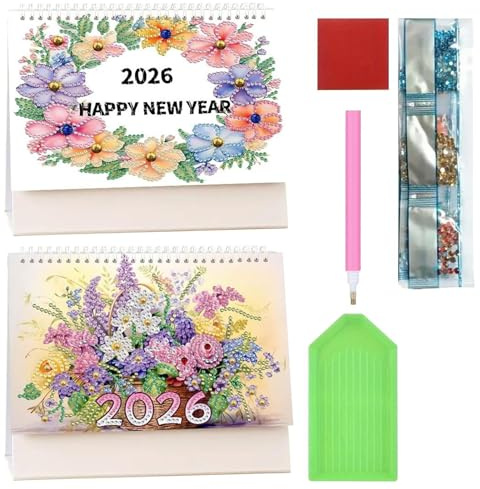 Desktop Calendar – Papier Rhinestone Art Kalender 2026, 12-Month Planner Decor, für Erwachsene Teens Craft Lovers Beginners Artists Teachers Holiday Birthday Party Favors Home Office Schreibtisch
