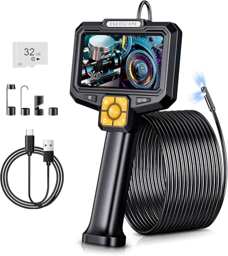 Endoskopkamera mit Licht, IP67 wasserdichte Endoskop, 5 IPS Bildschirm Inspektionskamera, 2MP HD Rohrkamera mit 9 Einstellbaren LEDs, 5M Halbstarres Kabel