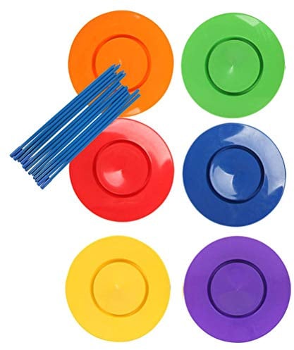 SUPYINI Juego de malabares, 6 platos de malabares y 12 piezas de circo para malabares, juego de equilibrio, juguete de habilidad, accesorios de payaso, colores de circo (multicolor)