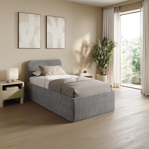 Home Collective Polsterbett 100x200 cm Doppelbett Bett mit verstellbarem Lattenrost & Stauraum, viele Größen verfügbar | Kordstoff Grau