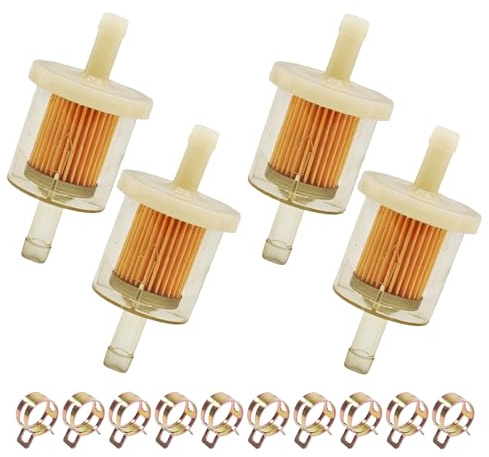 4 Stück Benzinfilter 8mm mit 10 Schlauchklemmen,Kraftstofffilter Diesel Universal für Rasentraktor,Rasenmäher,Motorrad und Auto,Inline Benzinfilter kompatibel mit Briggs & Stratton und MTD Motoren