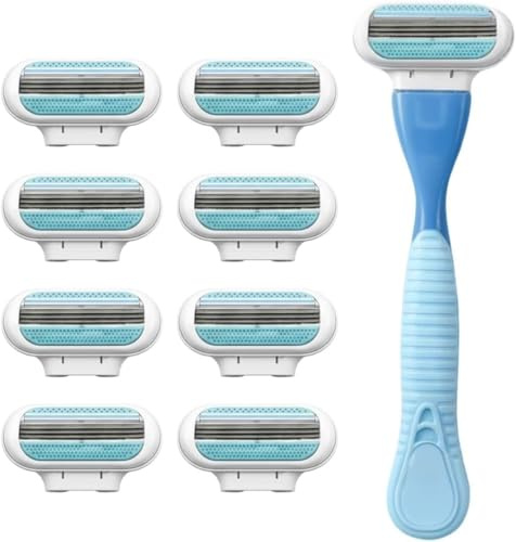 Rasierklingen Damen für Venus (1 Handstück + 8 Ersatzklingen) | Ersatzklingen Damenrasierer Smooth 3 Fach Klingen Rasierklingen mit Aloe Vera Gleitstreifen für Körper, Achseln, Bikiniozone