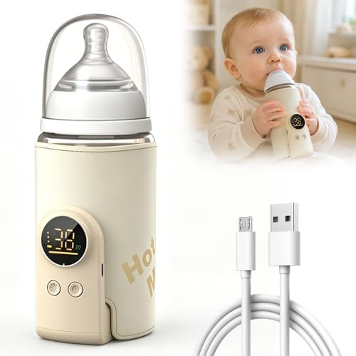 Portable Bottle Warmer, HOVCEH 6 Temp Control Baby Bottle Warmer, Cordless Milk Warmer Baby with LED Display, USB Charging, Smart Bottle Warmer for Home, Travel