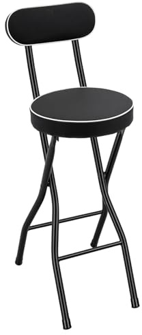 ALFORZAN Sgabello da bar pieghevole, set di 2 sgabelli pieghevoli (nero) | Sgabello pieghevole da 65 cm, portatile, portata 125 kg, con imbottitura, per bar, caffè, campeggio, all'aperto