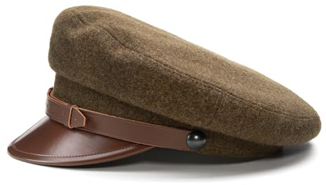 Sterkowski Maciejowka Model 1 Mütze | Wolle Schirmmütze für Herren und Frauen | Elbsegler Chauffeur Kapitänsmütze Fischermütze Schaffner Fiddler Seefahrer Sailor Hat Lokführer Khaki 57 cm