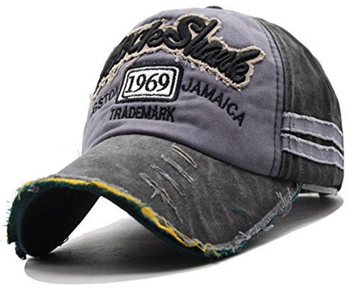 Kuyou Distressed Basecap Snapback Outdoor Baseball Kappe Mütze (Schwarz)