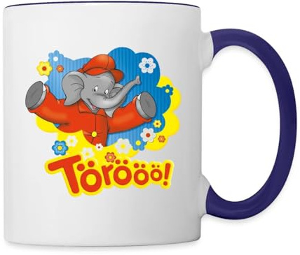 Spreadshirt Benjamin Blümchen Trötet Töröö Und Winkt Tasse Zweifarbig, One size, Weiß/Kobaltblau