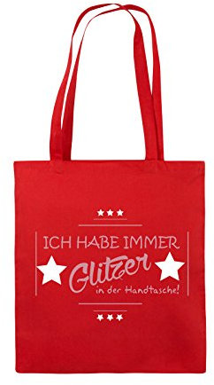 Comedy Bags - Ich hab Immer Glitzer in der Handtasche! - Jutebeutel - Lange Henkel - 38x42cm - Farbe: Rot/Rosa-Weiss