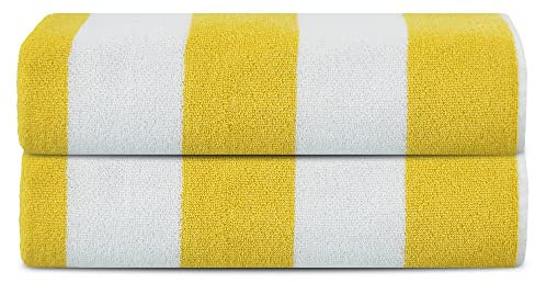 Sweet Needle Strandtücher – Gestreift Klassisch, Ringgesponnenes Poolhandtuch aus 100% Baumwolle, Frottee, Schnelltrocknend, 450 g/m², 2 Stück, für Erwachsene (Cabana – Gelb, 76 x 152 cm)