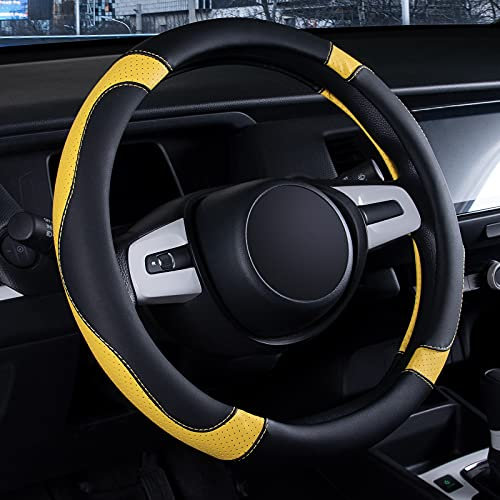 EING Lenkradbezug für Auto, LKW, SUV und mehr, universell, 38,1 cm, rutschfest, sportlich und weich (schwarz und gelb)