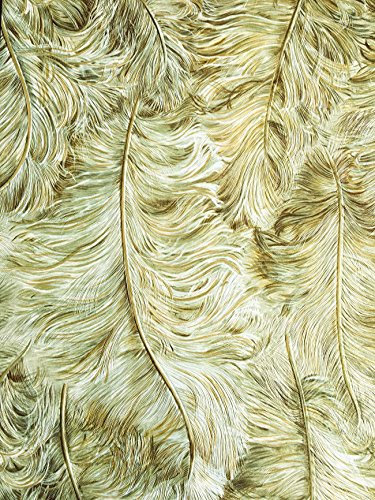 Exclusive Wallpaper wall Profhome 822202 Vinyl Wallpaper Embossed with Feather Pattern Shiny Olive Gold Green-Brown White 5.33 m2 (57 ft2)