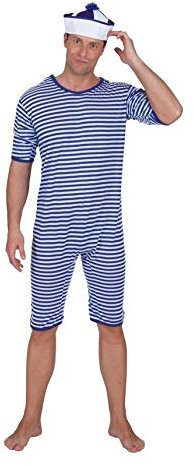 narrenkiste O818-XL blau-weiß gestreift Herren Bade Anzug Ringel Kostüm Gr.XL