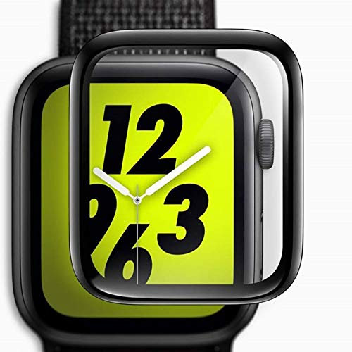 GENIE FORCE Onyx Premium 3D Full Screen Coverage iWatch 44mm Gorilla Schutzglas Schutzfolie Panzerfolie für Apple Watch 44mm Series 4 - HD+ Kristal KLAR - SCHWARZER Kanten