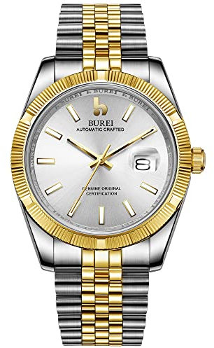 BUREI Herren Automatikuhr Luxus Business Wasserdicht Edelstahl Uhren für Männer, Self-Winding