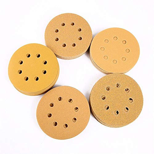 TuToy 100Pcs 5 Inch 8 Holes Hook Loop Sanding Discs Orbit Sandpaper Mat 60/80/120/150/240 Grit