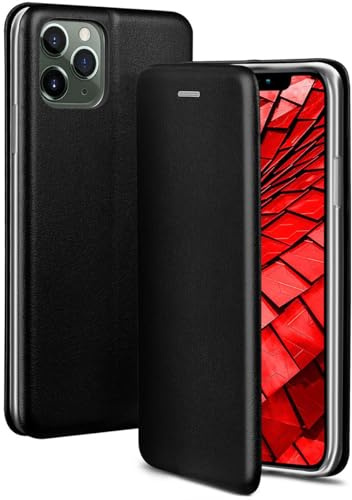 ONEFLOW Business Case für iPhone 11 Pro Max Handyhülle klappbar mit Standfunktion, Klapphülle Flipcase Cover Dünn, PU Leder Hülle mit Kartenfach, 360 Grad Schutzhülle, Schwarz