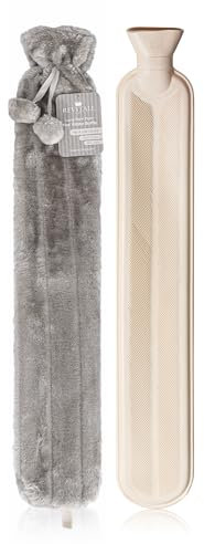 Revitale Extra Long Hot Water Bottle Pom Pom Soft Fur Cover - 72cm / 2L (Slate Grey)