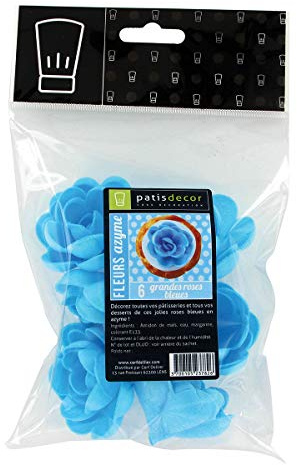 PATISDECOR Grandes Roses en Azyme Bleu 6 Pièces
