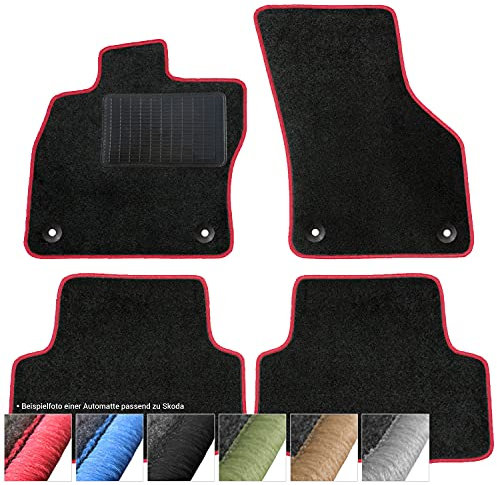 moto-MOLTICO Fußmatten Auto - Velours Autoteppiche passend für Skoda Octavia I (1996-2010) - 4-teiliges Set - Schwarze Automatten mit Roten Ziernähten