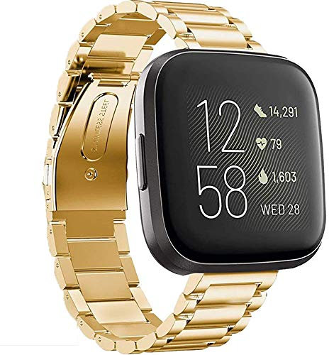 LvBu Armband Kompatibel mit Fitbit Versa 2, Classic Edelstahl Uhrenarmband für Fitbit Versa 2 Fitness-Smartwatch (Golden)